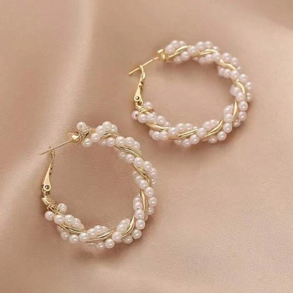 New faux pearl hoop earrings